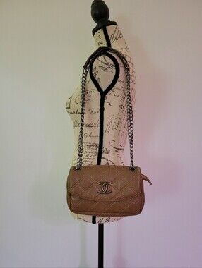 Tan Quilted Vegan Leather Shoulder Bag